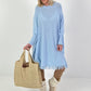 Strickkleid mit Fransen - hellblau