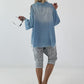 Jeanshemd mit Cold Shoulder und fransigen Abschlüssen - hellblau
