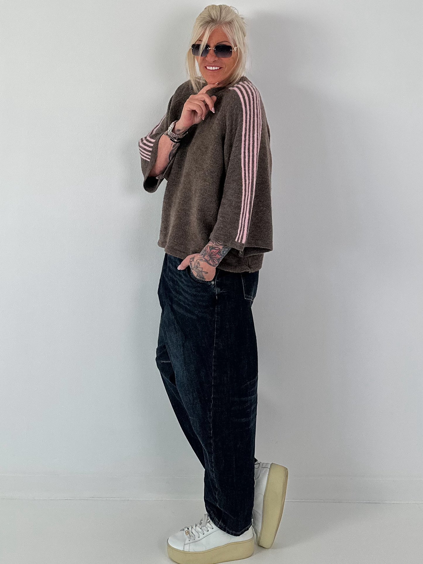 Pullover mit halbem Arm - taupe