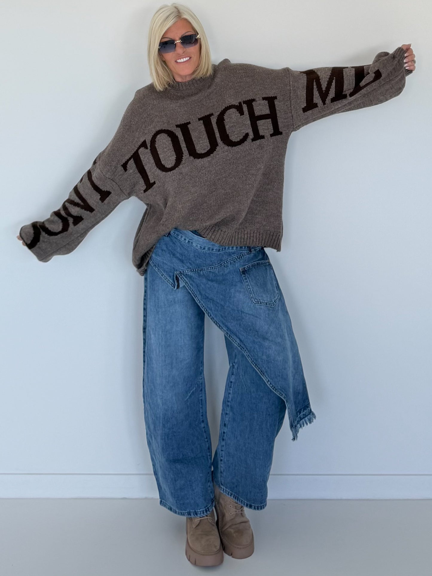 Oversized Strickpullover Dont Touch Me - taupe-mokka