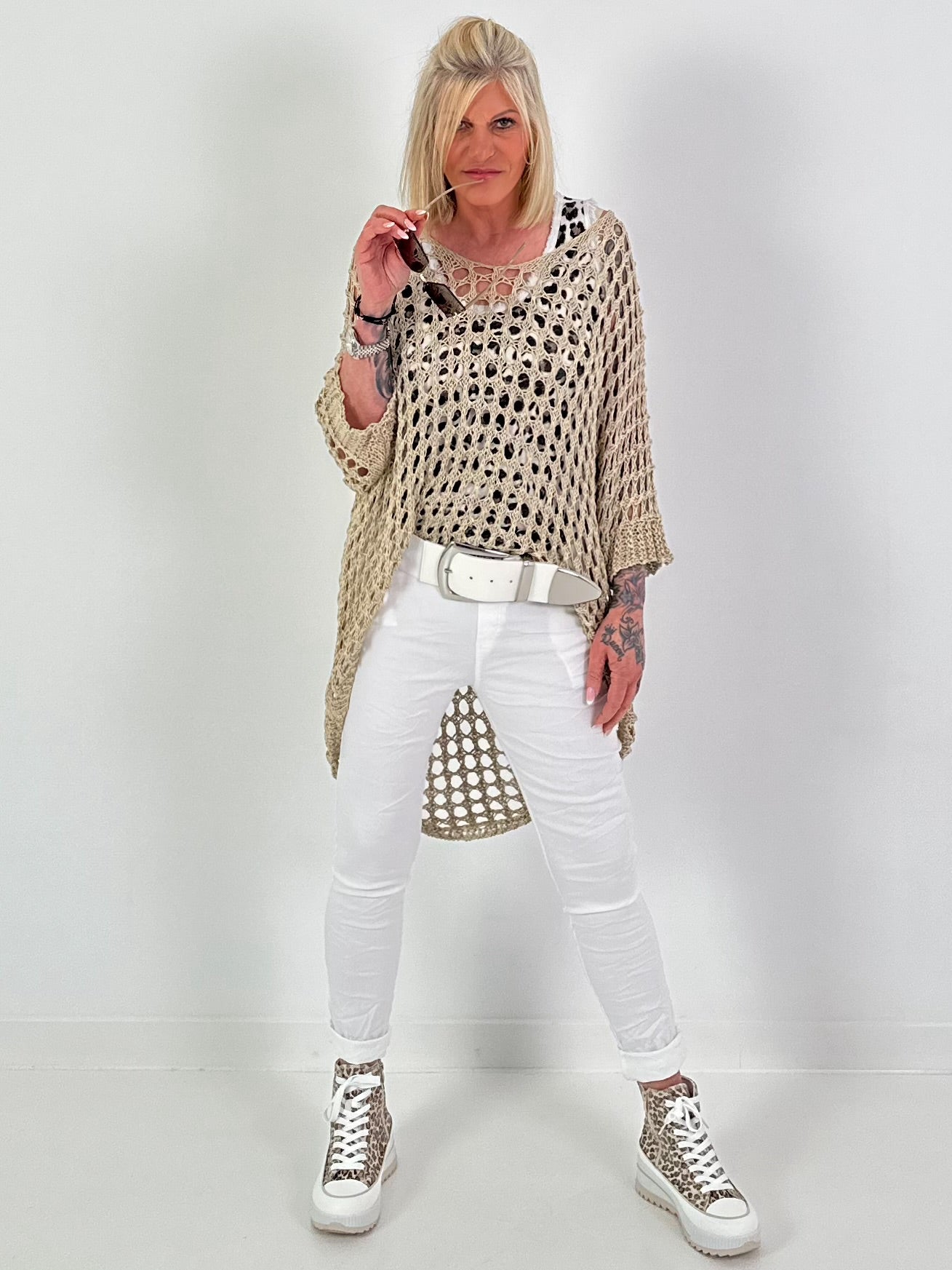 Oversized Häkelpulli - beige