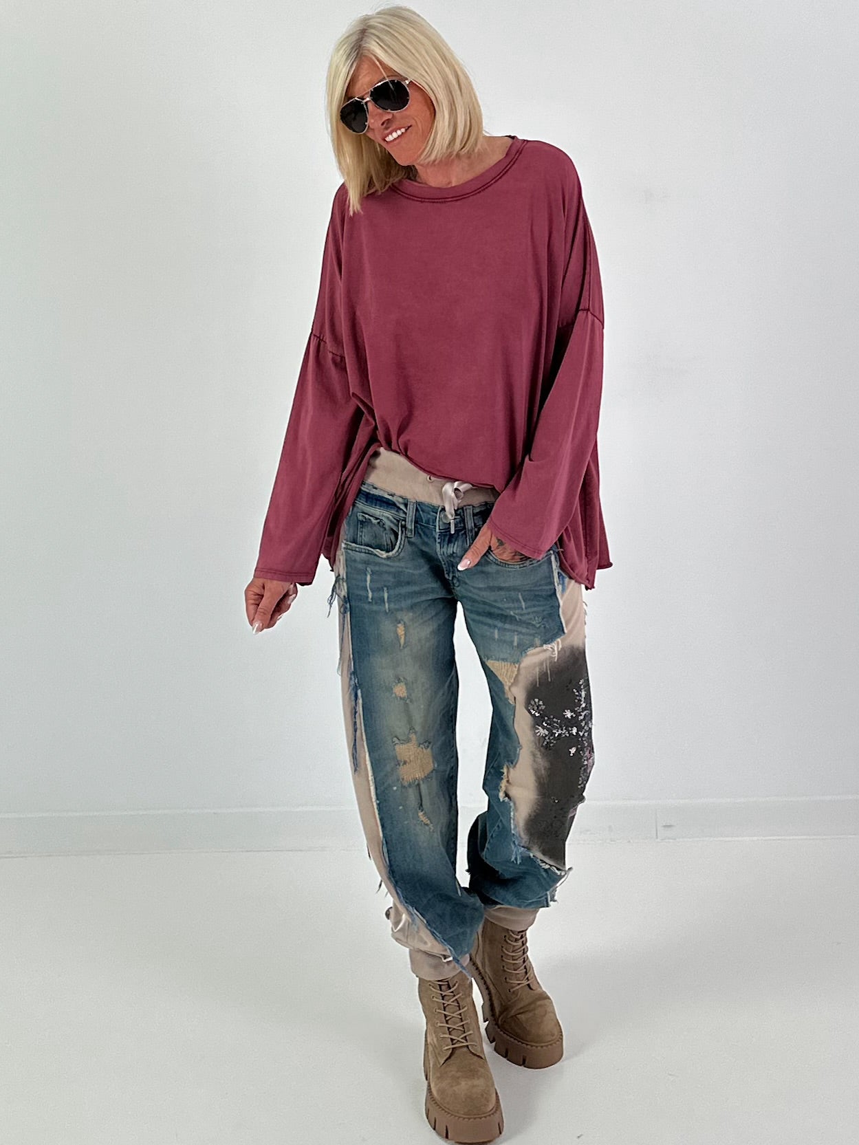 Oversized Shirt stone washed - burgunda