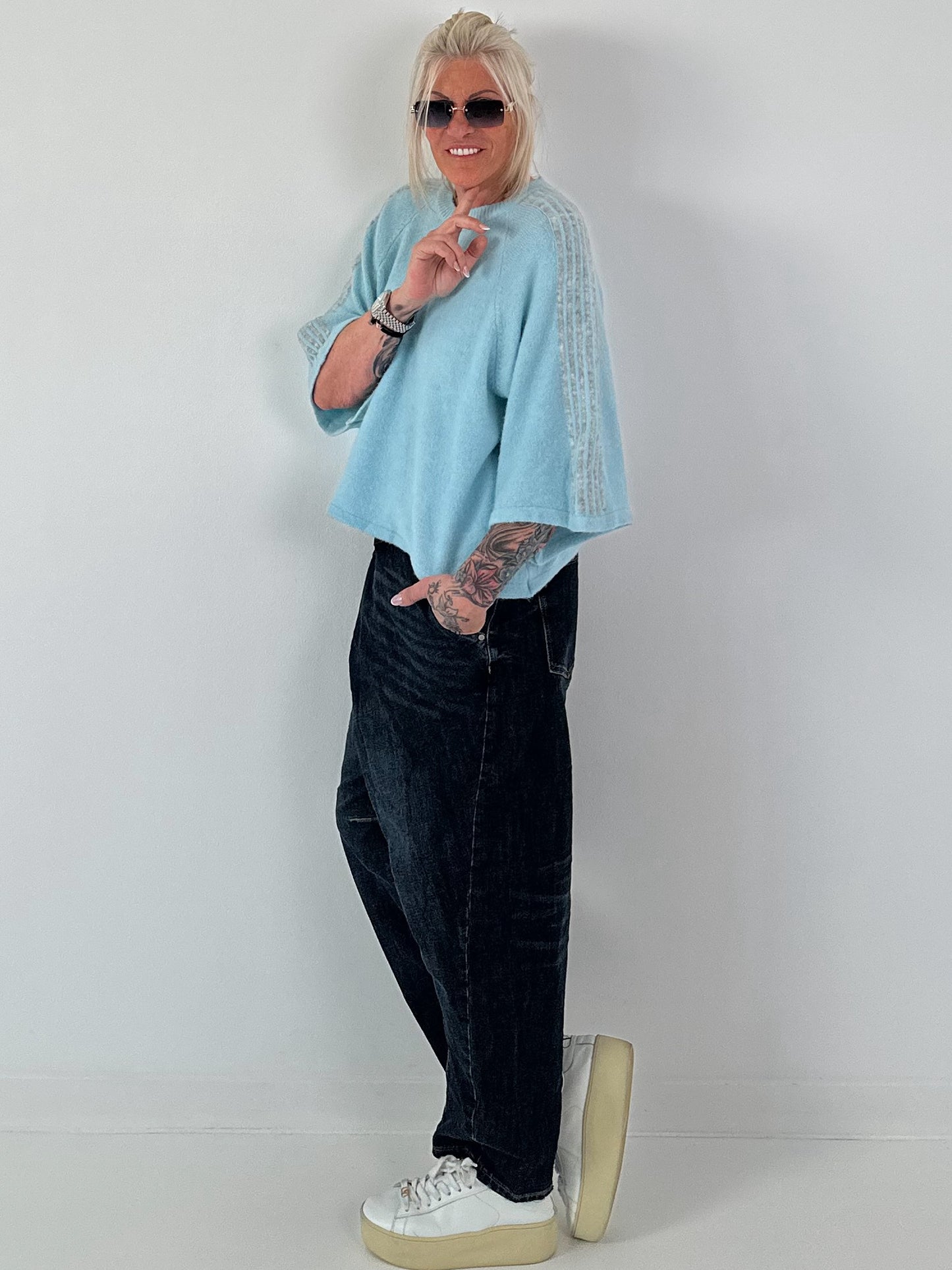 Pullover mit halbem Arm - hellblau