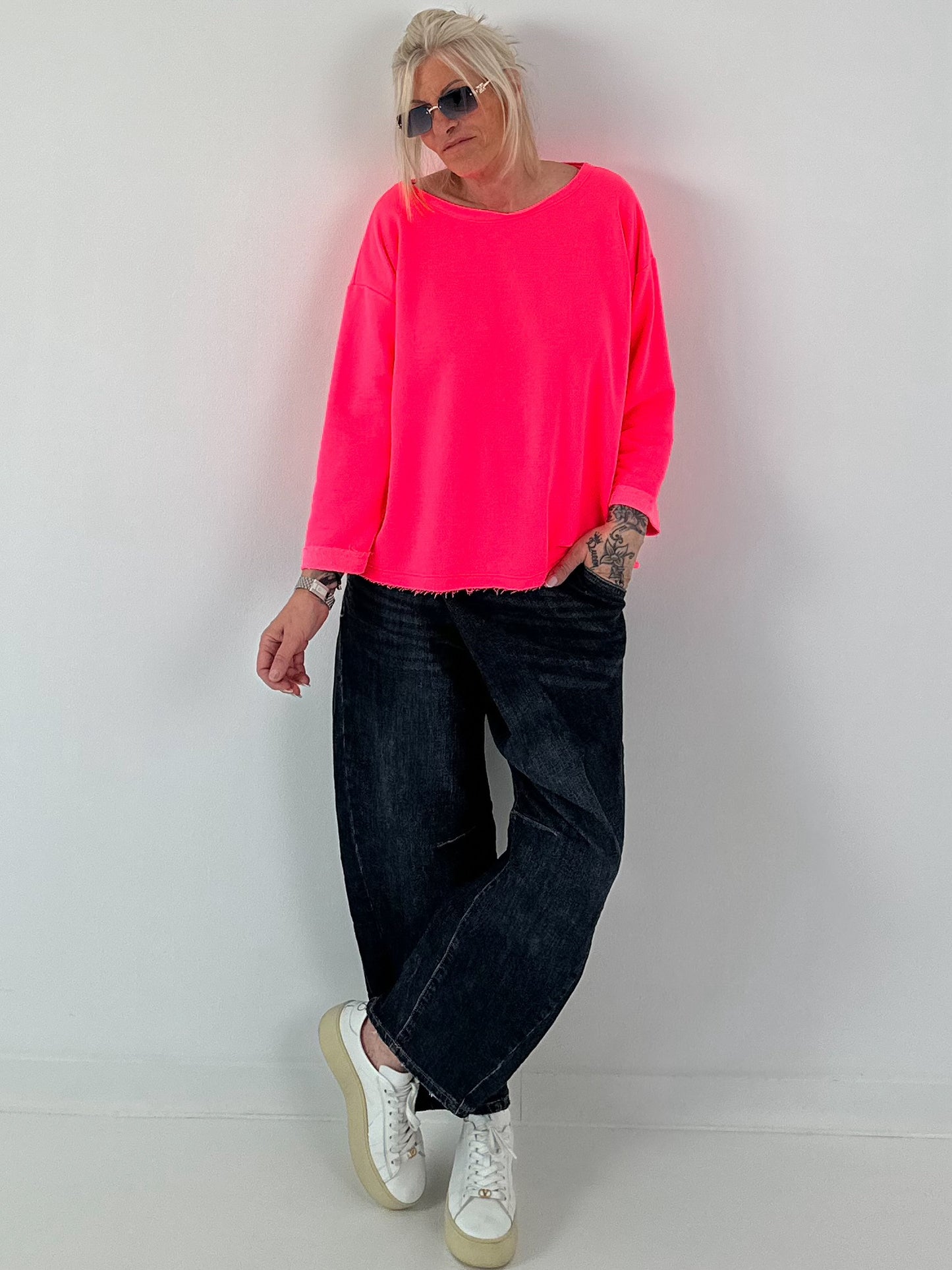Sweatshirt SWEET mit Leo-Print - neonpink