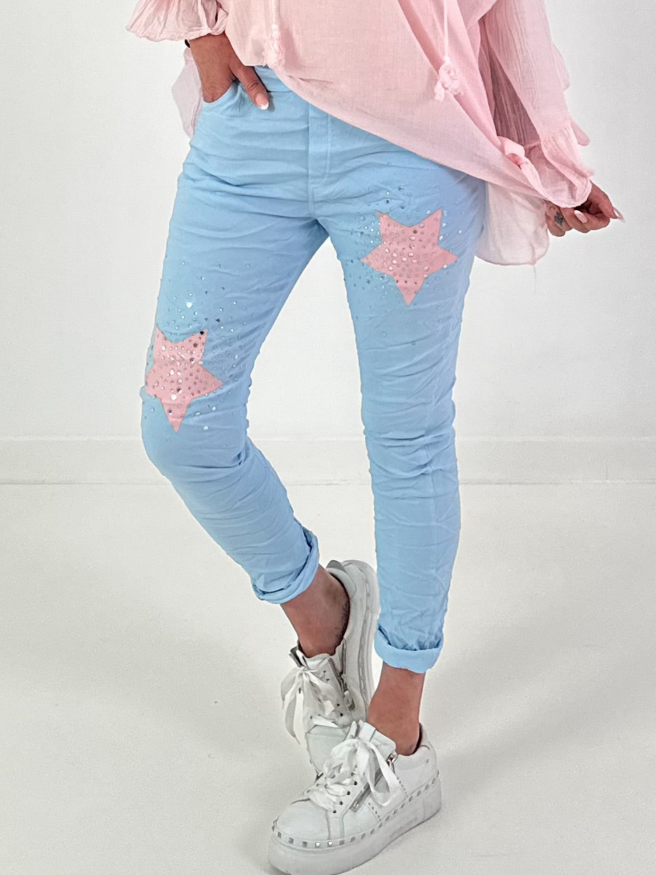 Broek met sterren - lichtblauw