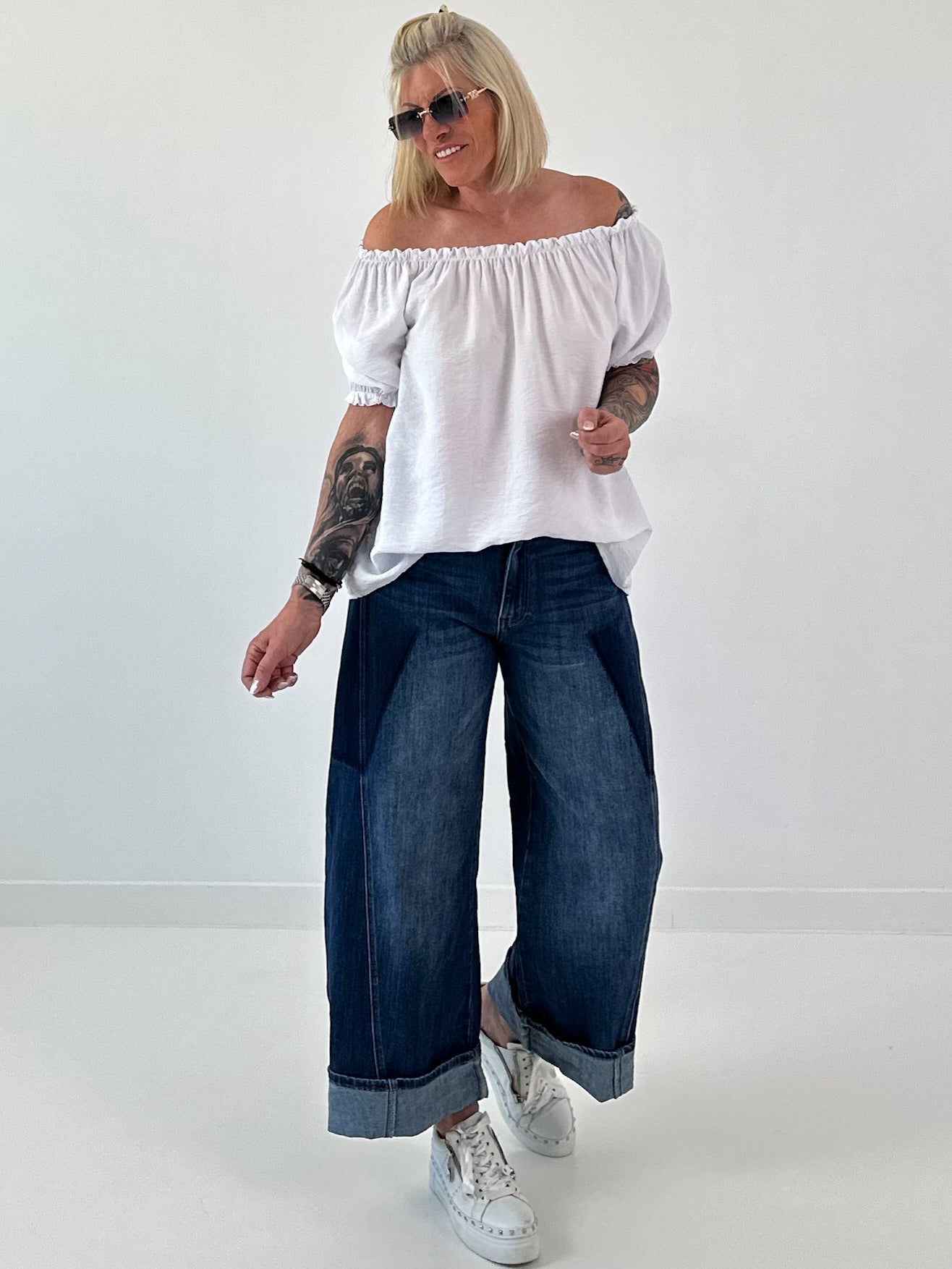 Carmen Tunika mit halben Arm  - weiss