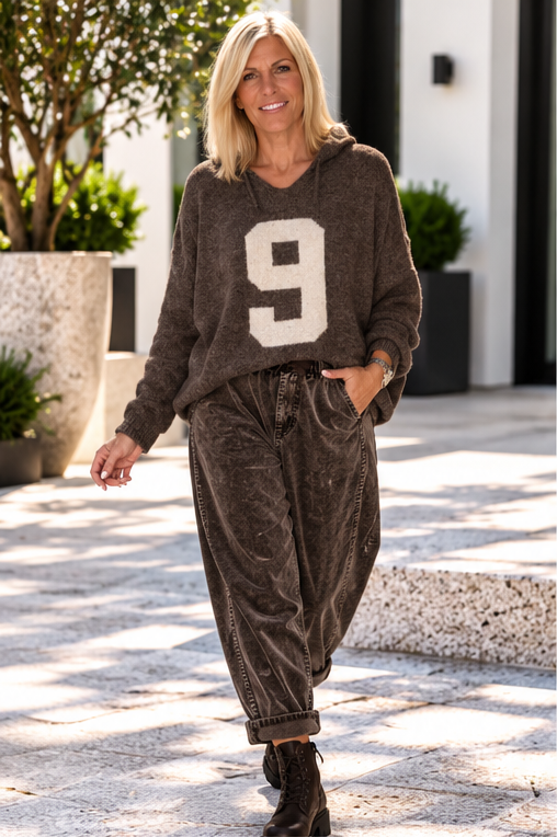 Soft balloon corduroy trousers with belt - stone-washed mocha