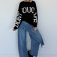 Oversized Strickpullover Dont Touch Me - schwarz-weiss