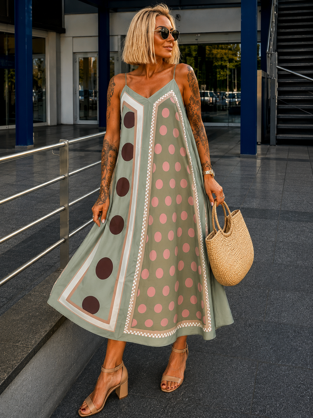 Luftiges Sommerkleid mit Print - oliv - mehrfarbig