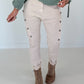 Hose mit elastischem Bund und seitlichen Knopfleisten - beige