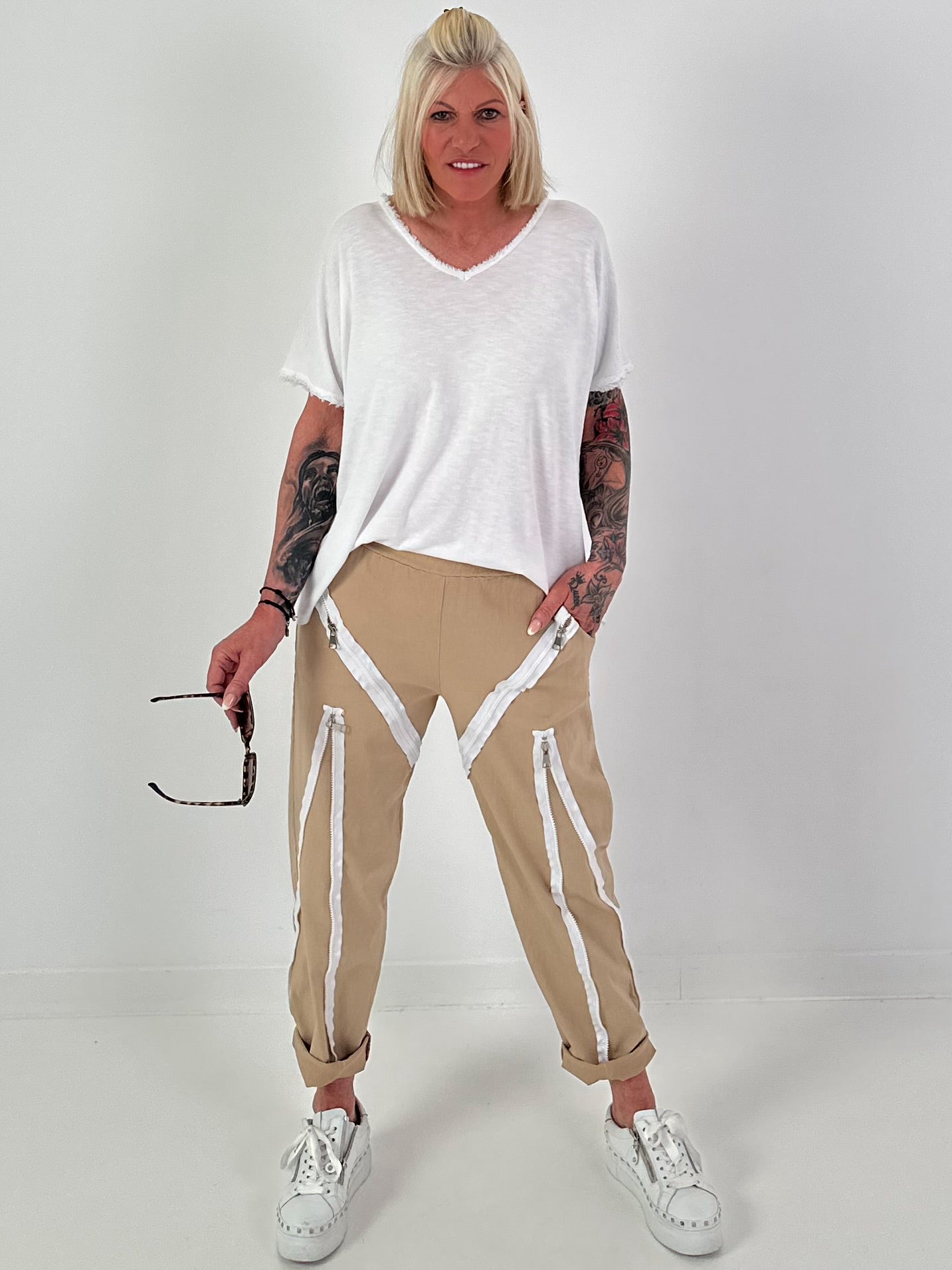 Ribbed shirt with fringe details - white