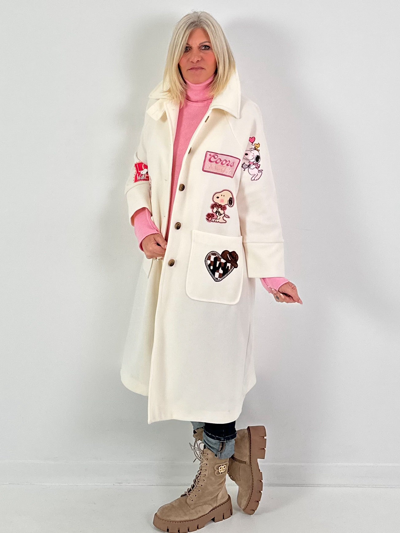 Mantel mit Schal Modell "Vintage Whimsy" - ecru