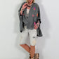 Oversized Muslin Blouse with Colorful Bead Embroidery - Anthracite