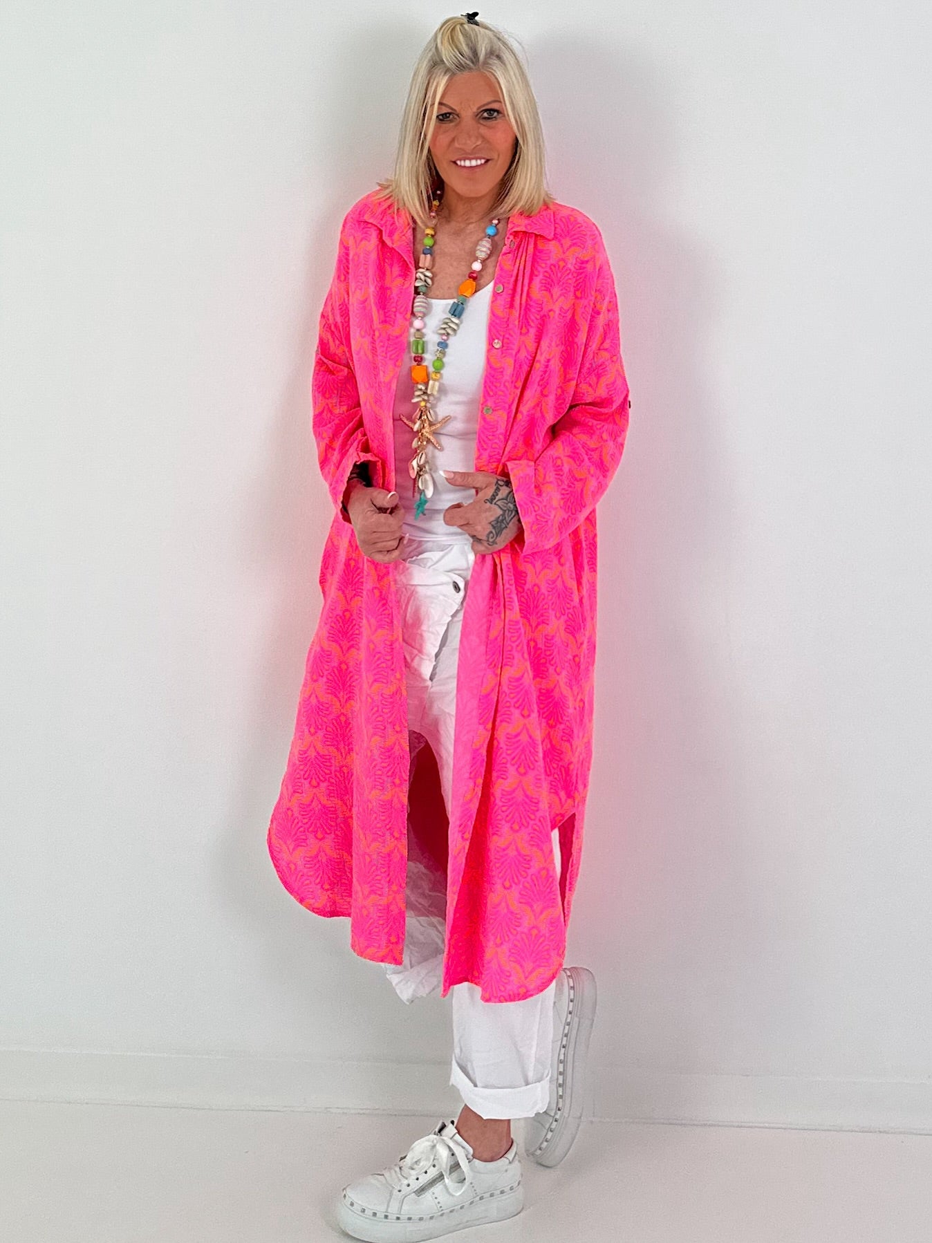 Long Muslin Blouse - neon pink