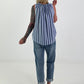 Striped top with ruffled collar - light blue-blue