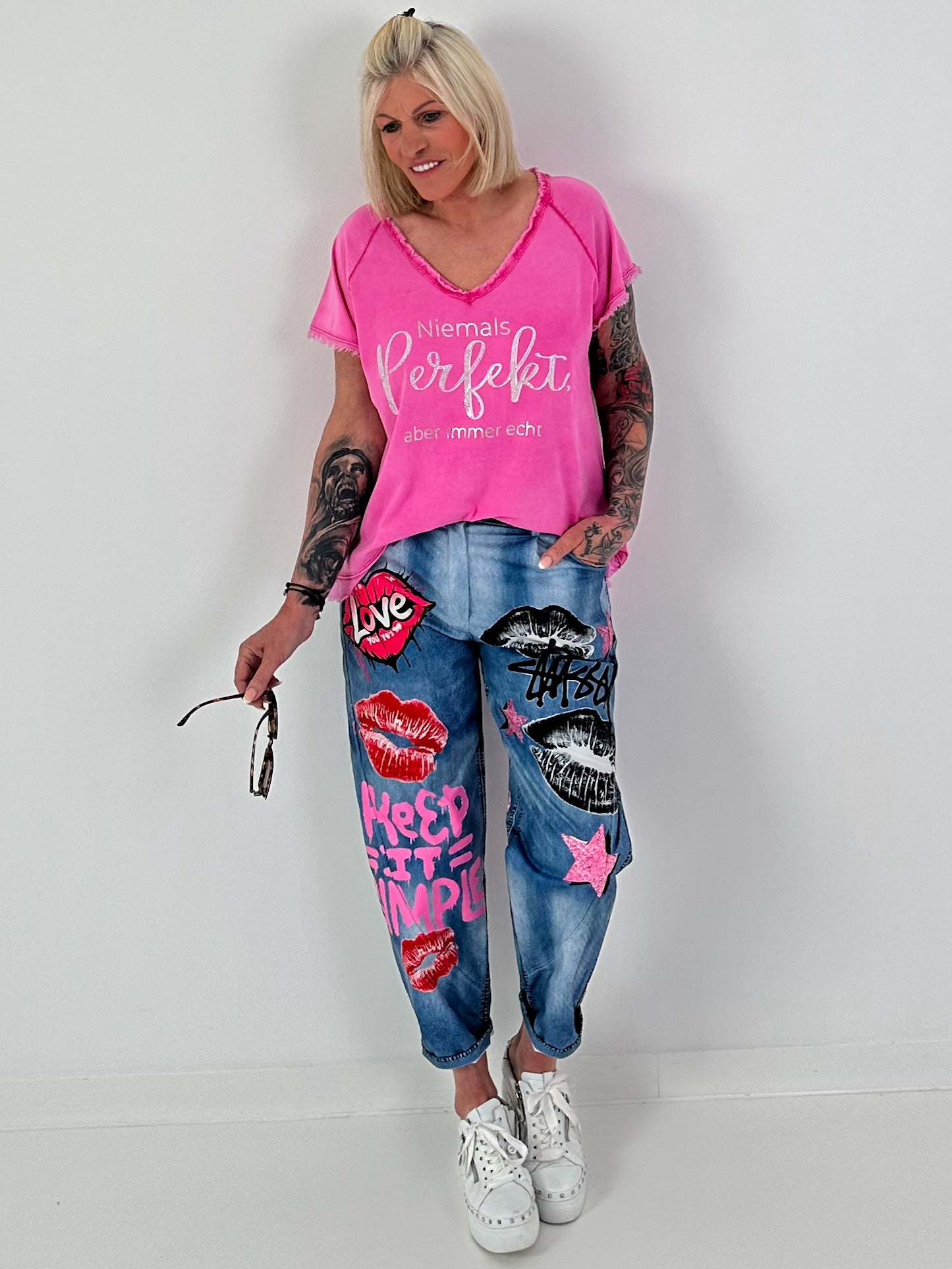 T-shirt with statement print - pink