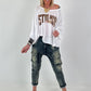 Strick Shirt mit Leo-Print - weiss