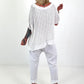 Crochet T-shirt with asymmetrical fringes - white