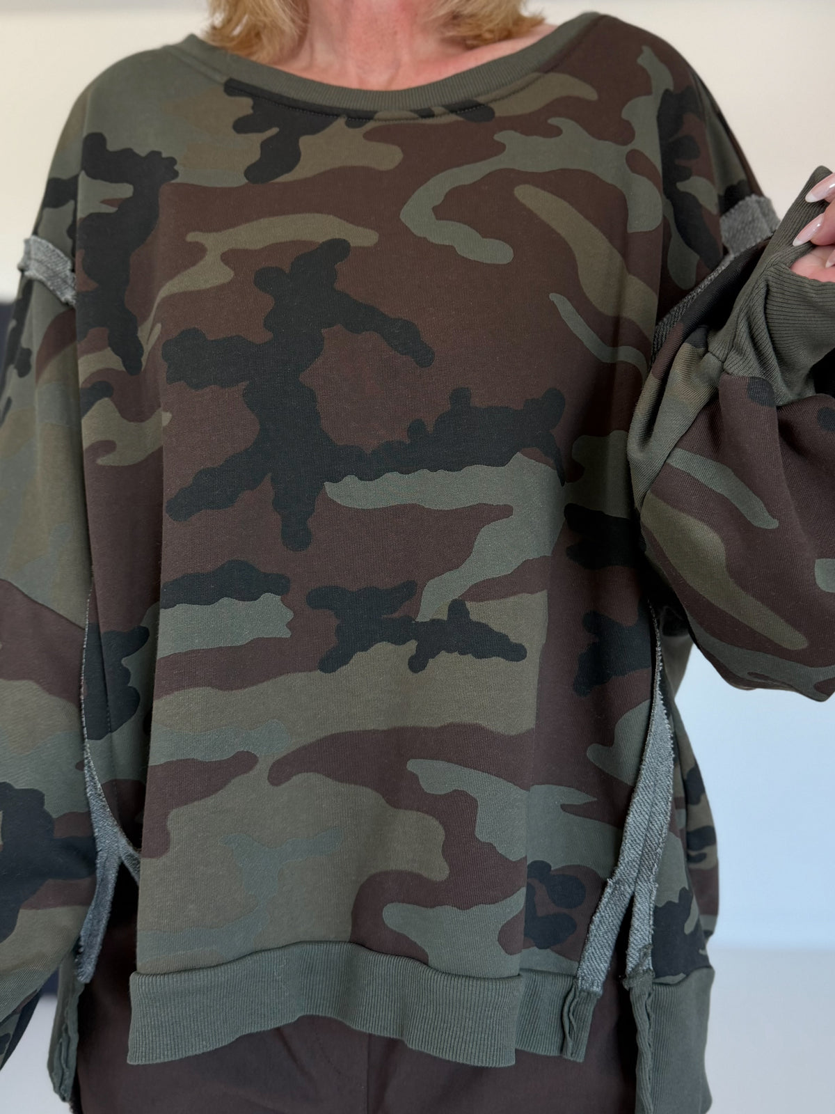 Sweater im Camouflage-Look - oliv-mokka-mehrfarbig