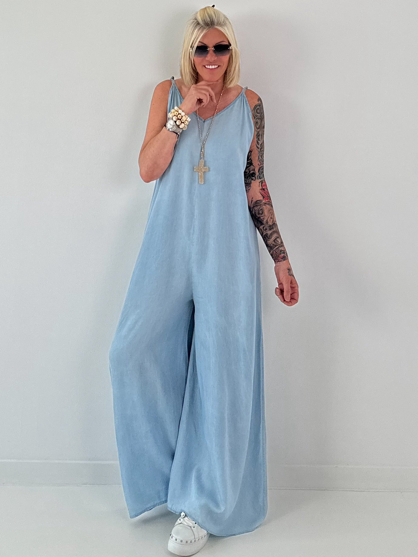 Lichte spijker jumpsuit - lichtblauw