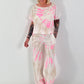 Short Linen Shirt with Tie-Dye Pattern - white-neon pink-beige