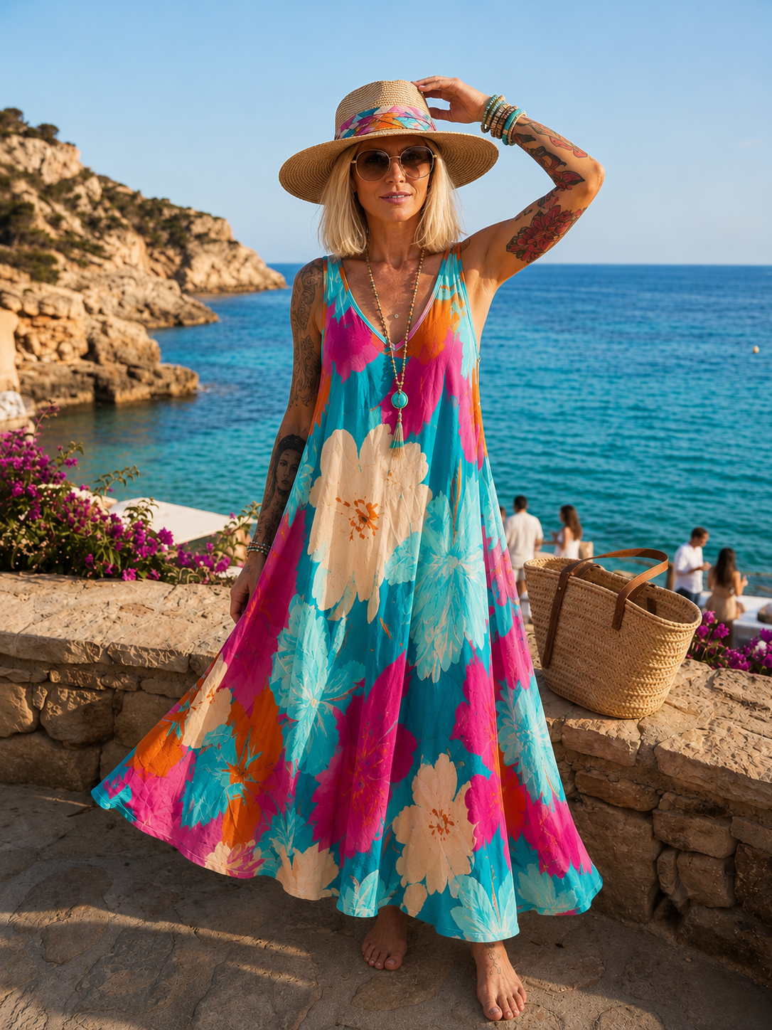 Ibiza Sommerkleid - türkis - mehrfarbig