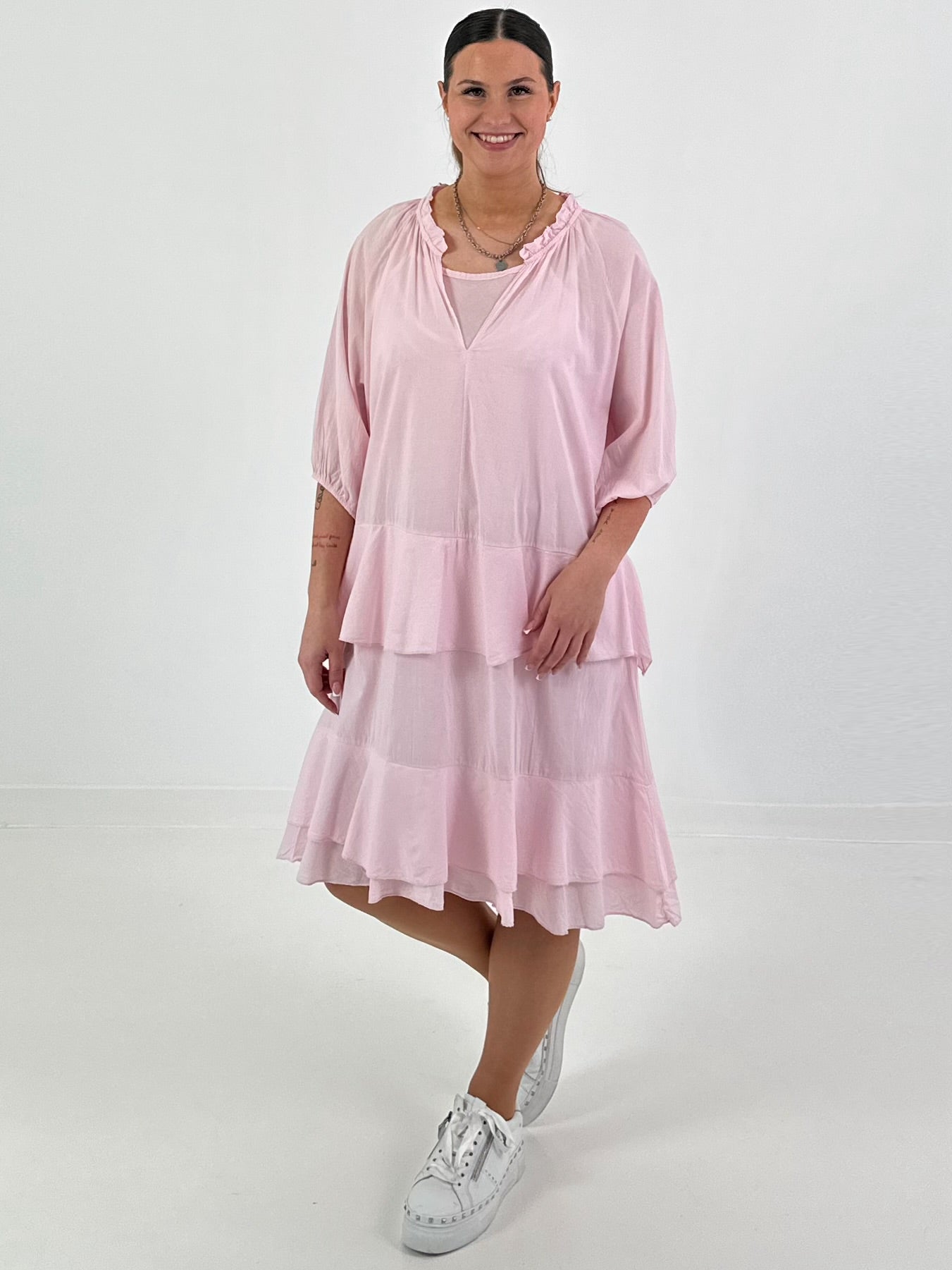 Kleid mit Unterziehtop und Volants - rosa
