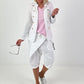 Leinen Blazer mit Zierknöpfen und Ripp-Details - weiss