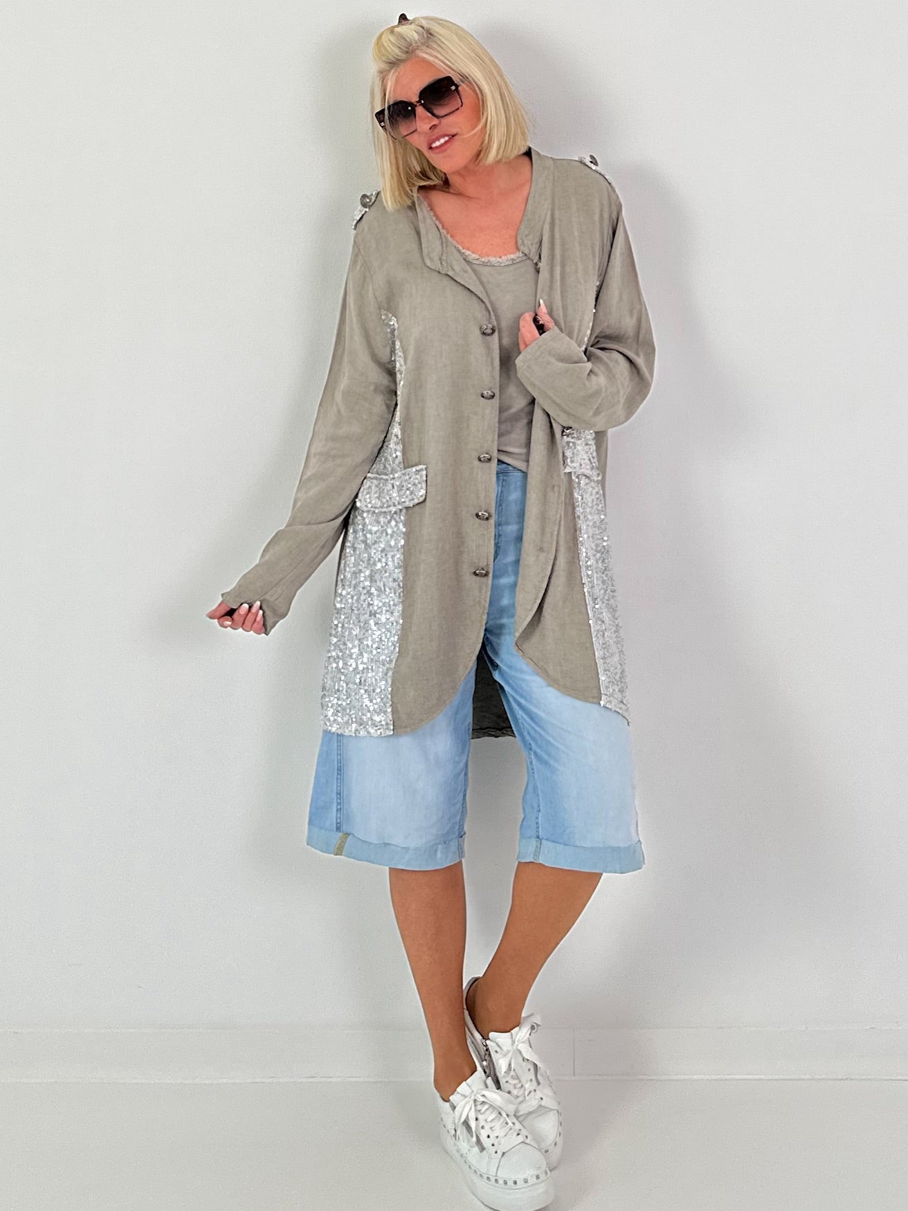 Oversized Leinen-Military Blazer - taupe