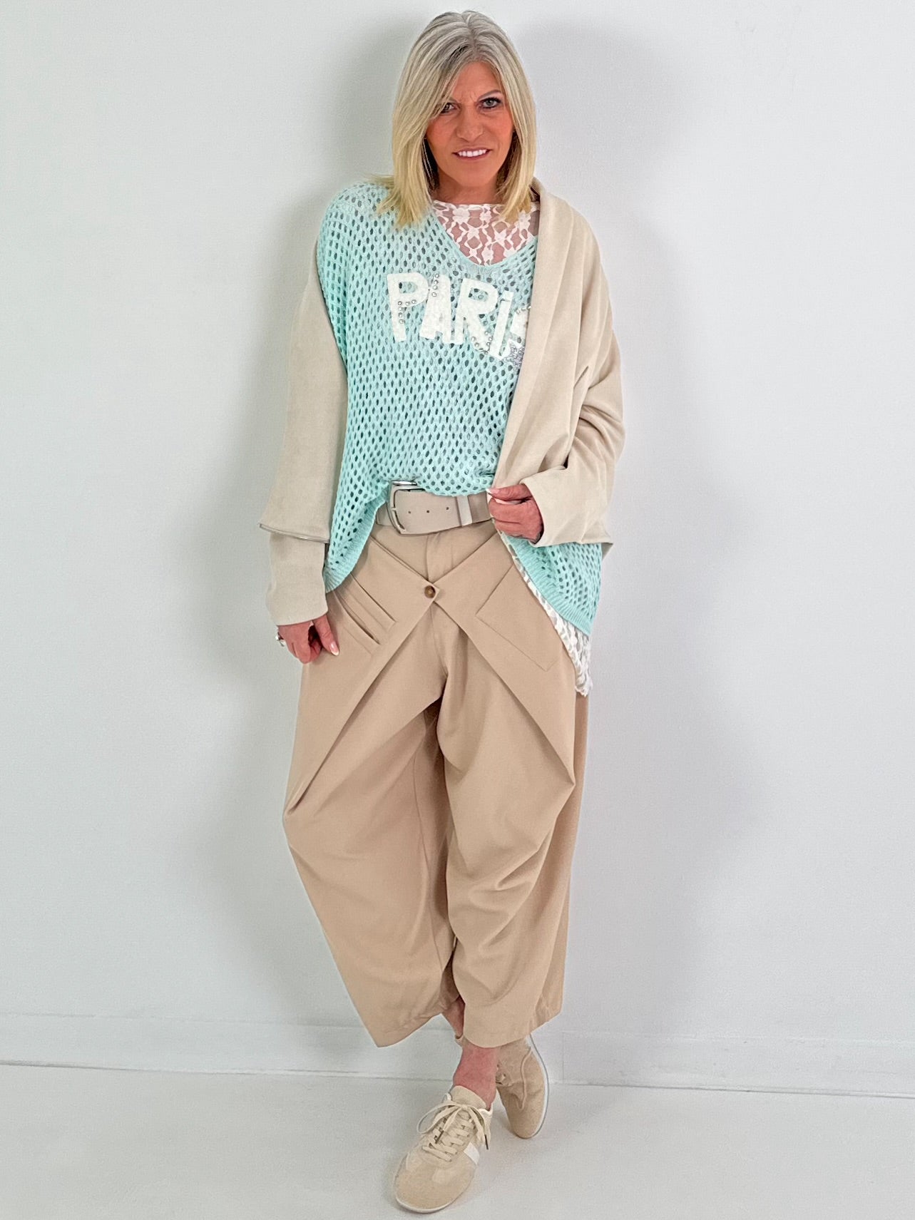 Crochet shirt with print - mint