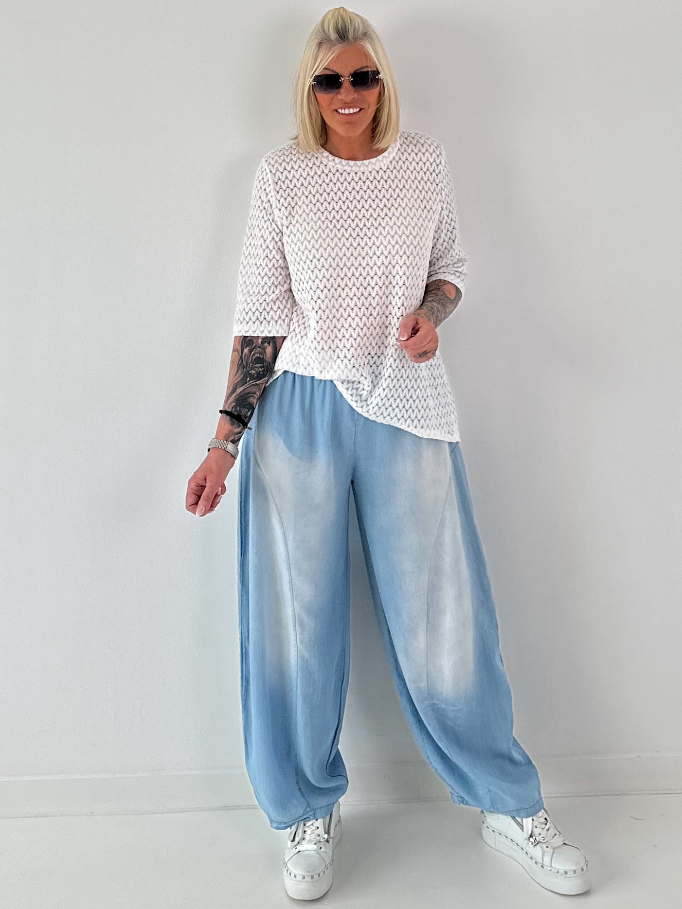 T-Shirt mit halben Arm - weiss