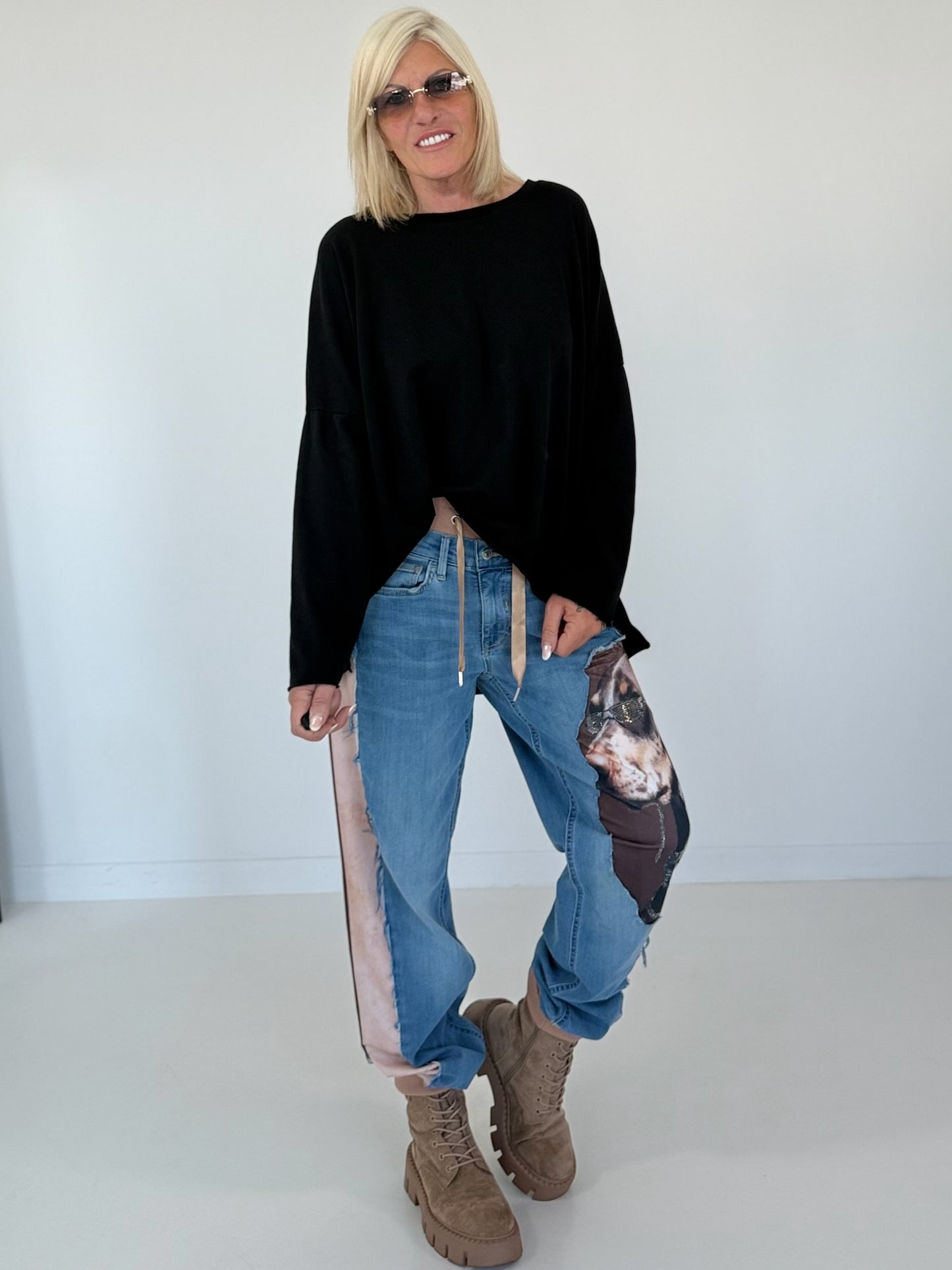Oversized Shirt stone washed - schwarz