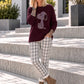 Sweater with rhinestone cartoon motif - burgundy