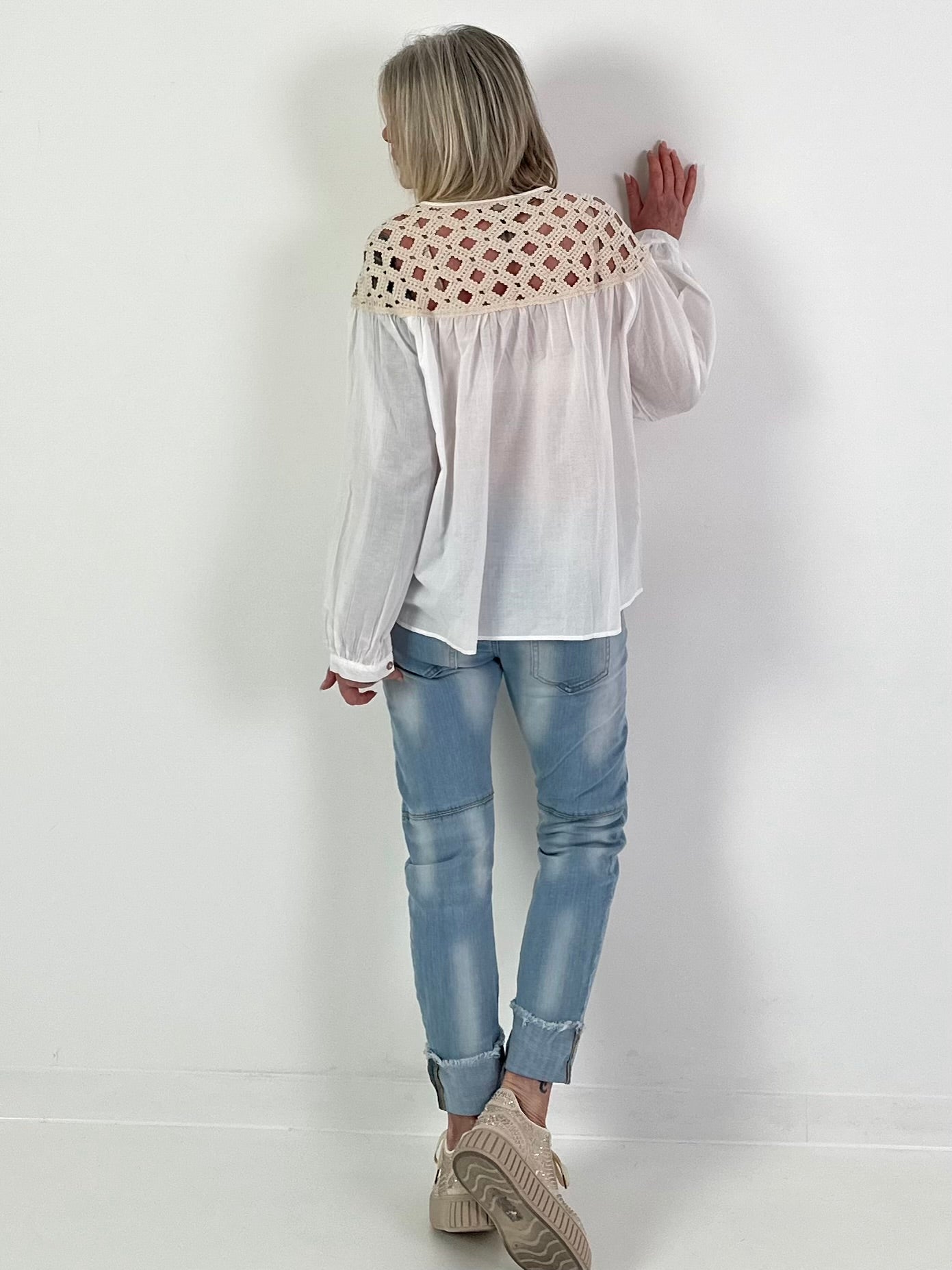 Tunika mit Häkeleinsatz - weiss-beige