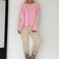 Oversized Sweater mit Strasskreuz - rosa-beige