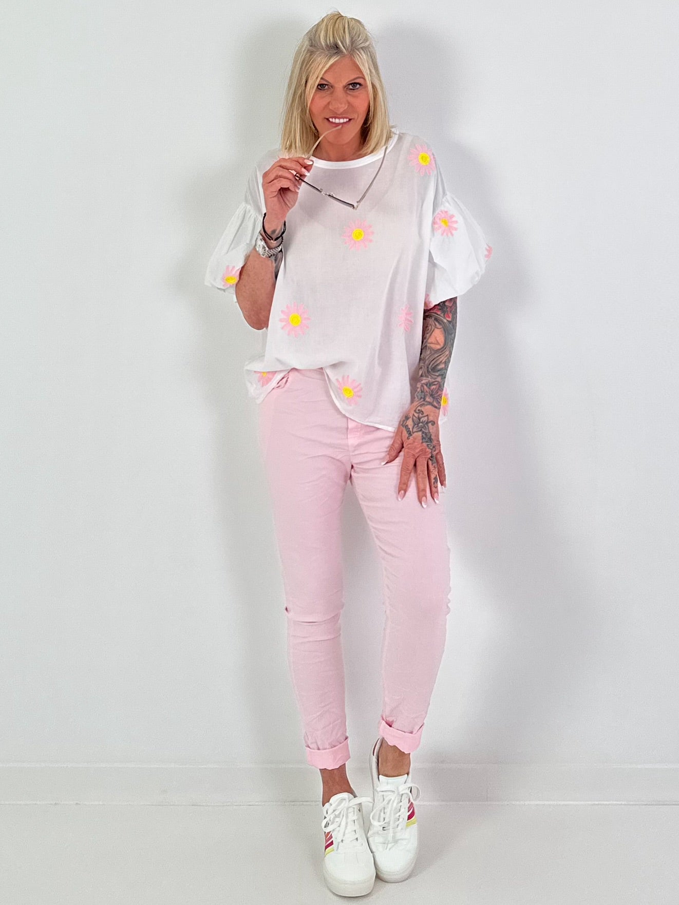 Blouse shirt with "puff sleeves" - white