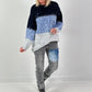 Long pullover model "Block Spark" - blue-multicolour