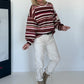 Sweater mit Allover-Streifen-Print - burgundi-mehrfarbig