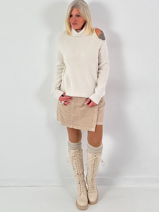 Open schouder trui model "Pearl Edge" - crème