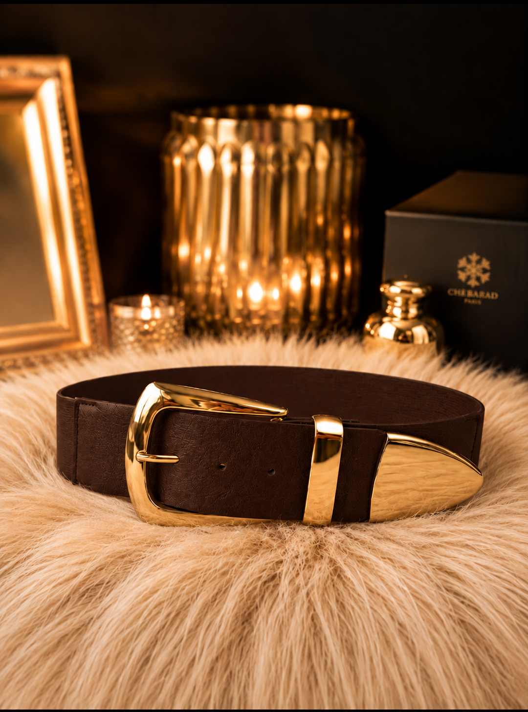 Stretch belt with gold buckle - mocha
