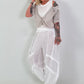 Rib Top with Blouse Layering - white-beige