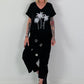 T-shirt with glitter palm trees - black