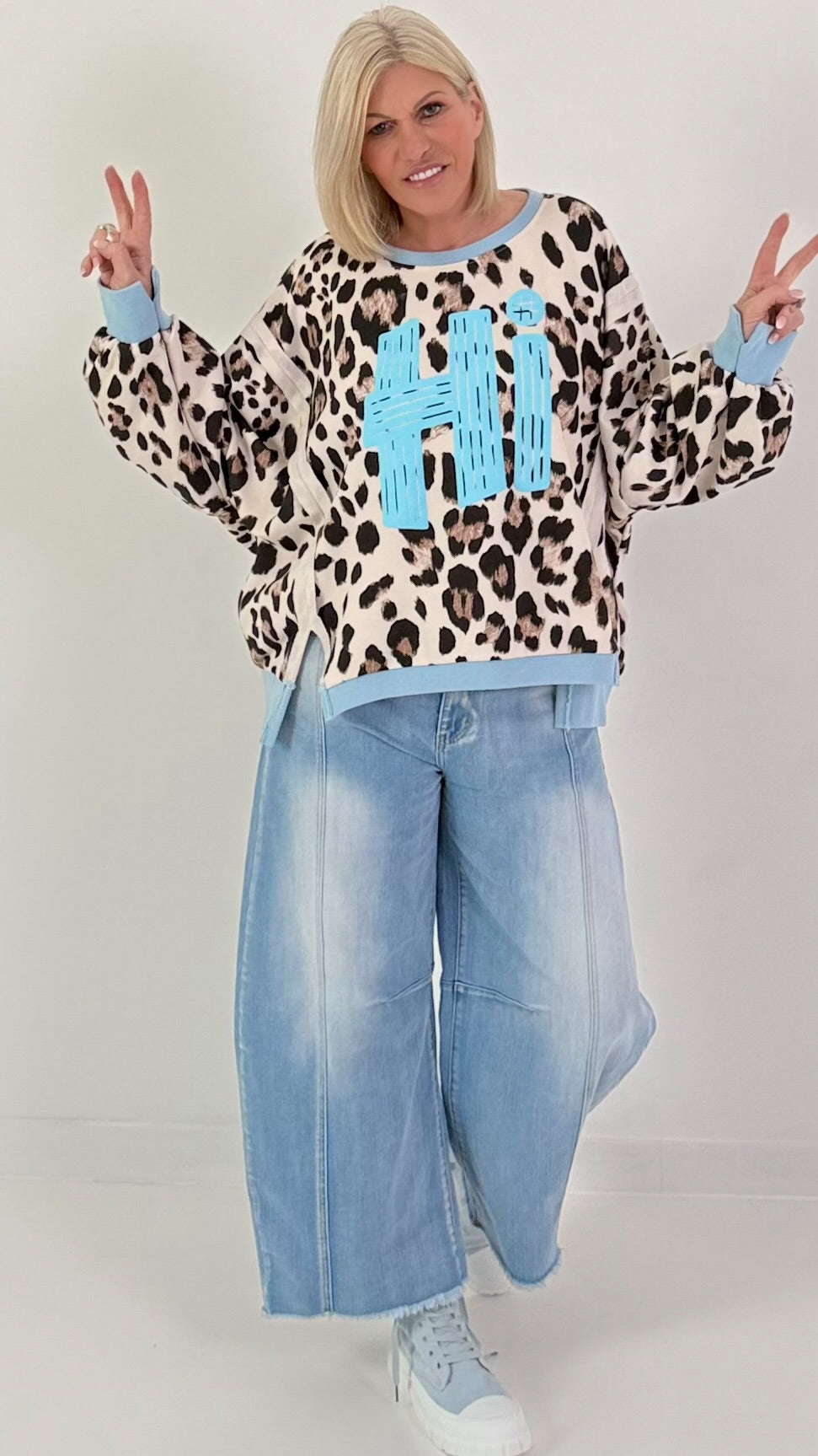 Oversized trui Leo Hi - beige-lichtblauw