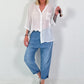 Blouse with sequins and crochet details - white