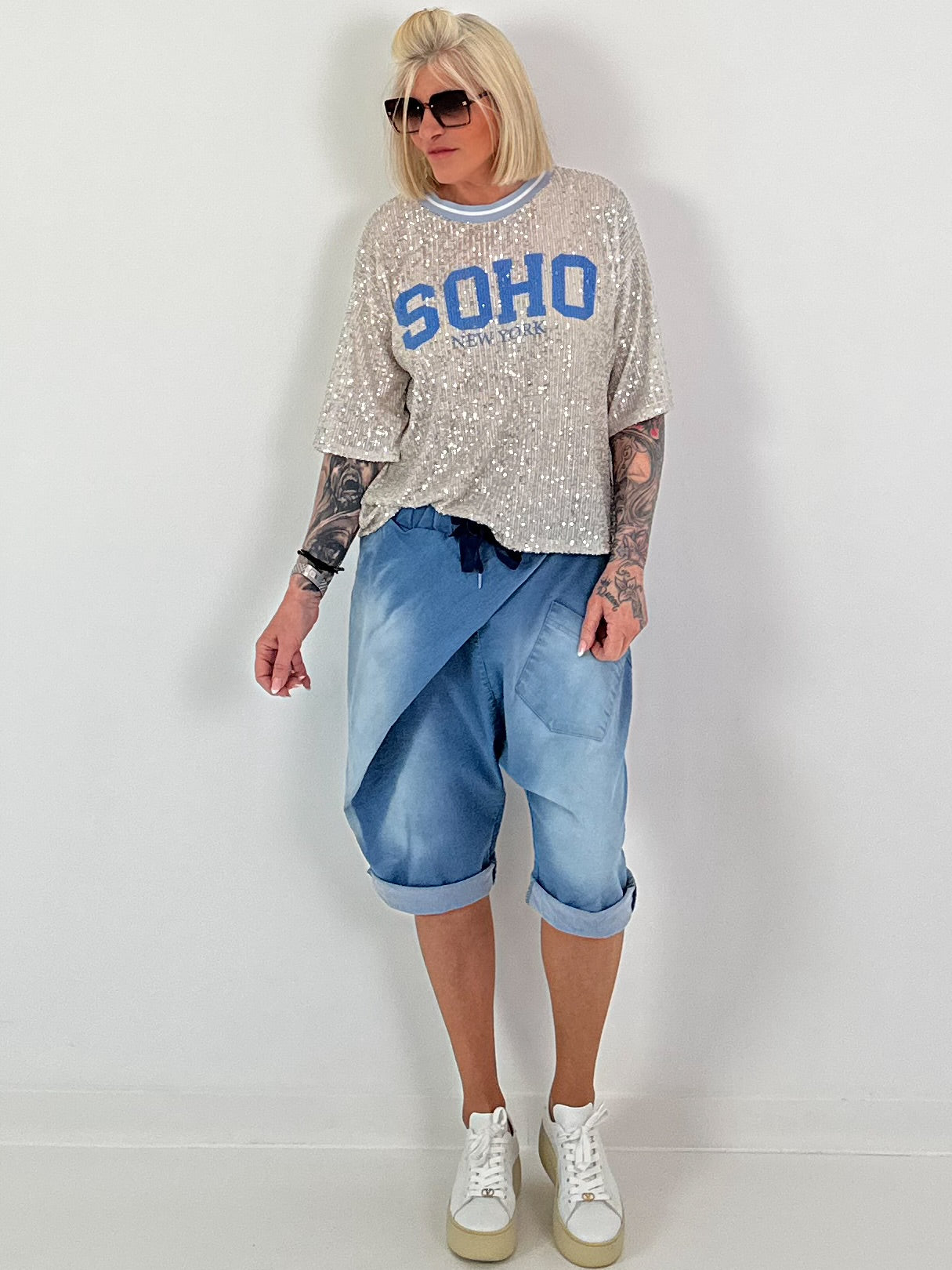 Pailletten Shirt SOHO New York - silber-blau