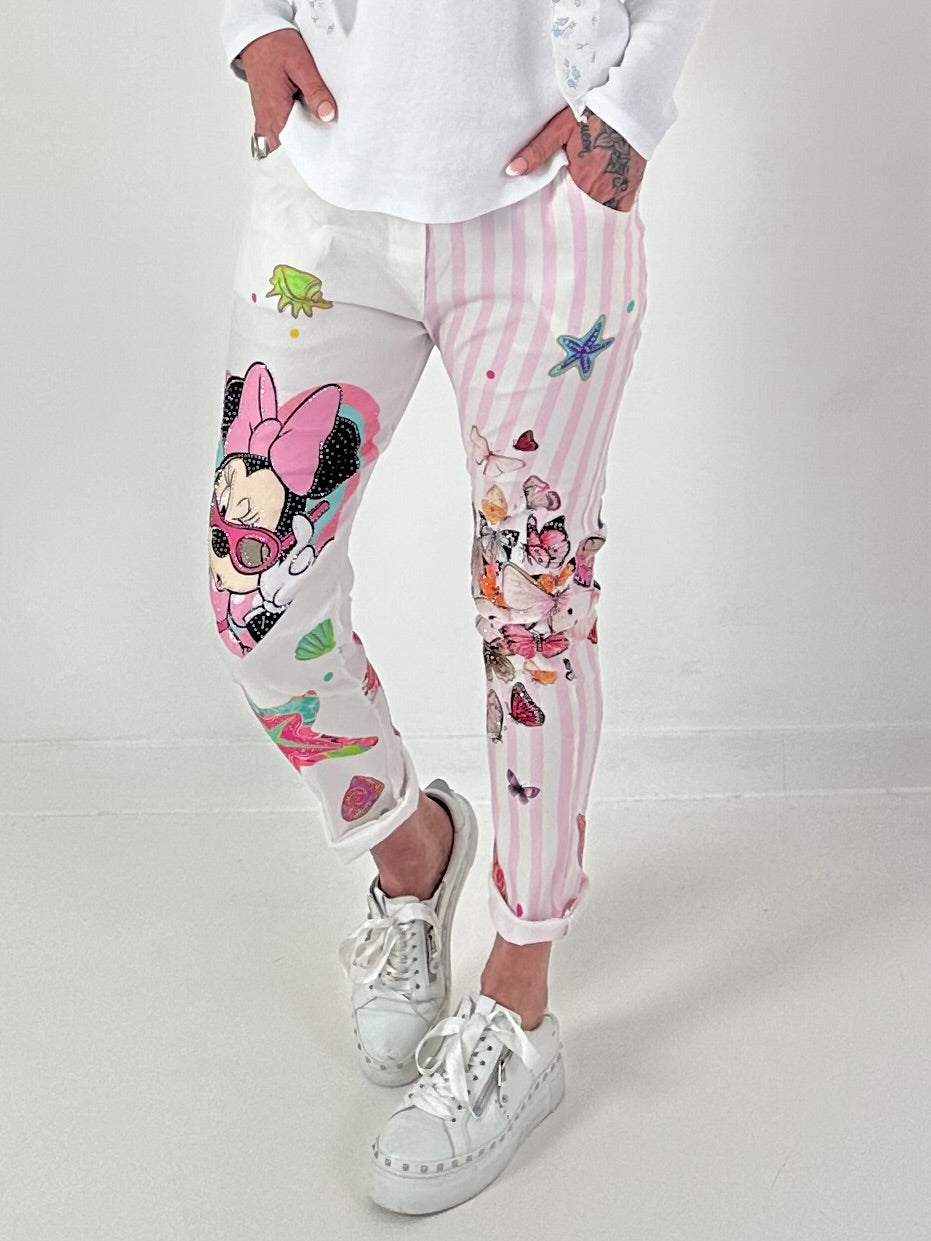Hose mit Print-Mix - rosa-weiss