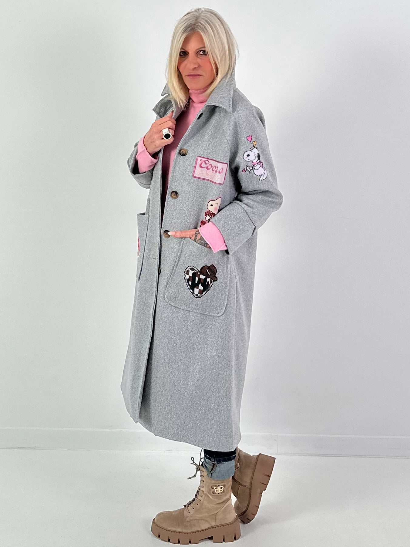 Mantel mit Schal Modell "Vintage Whimsy" - grau