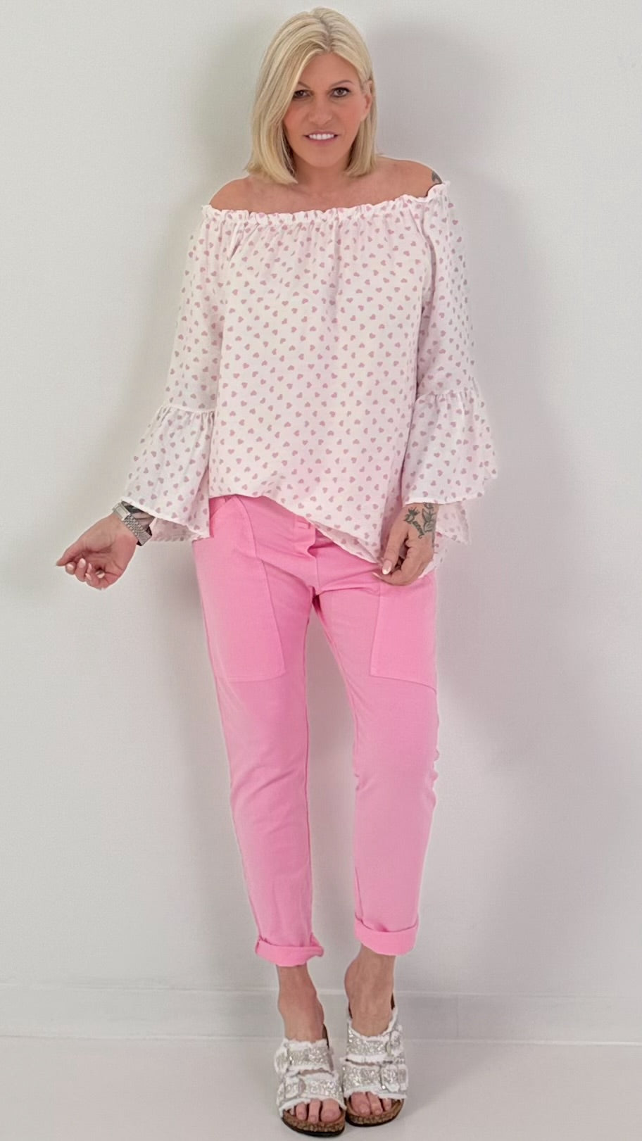 Tuniek met hartjes - wit-roze