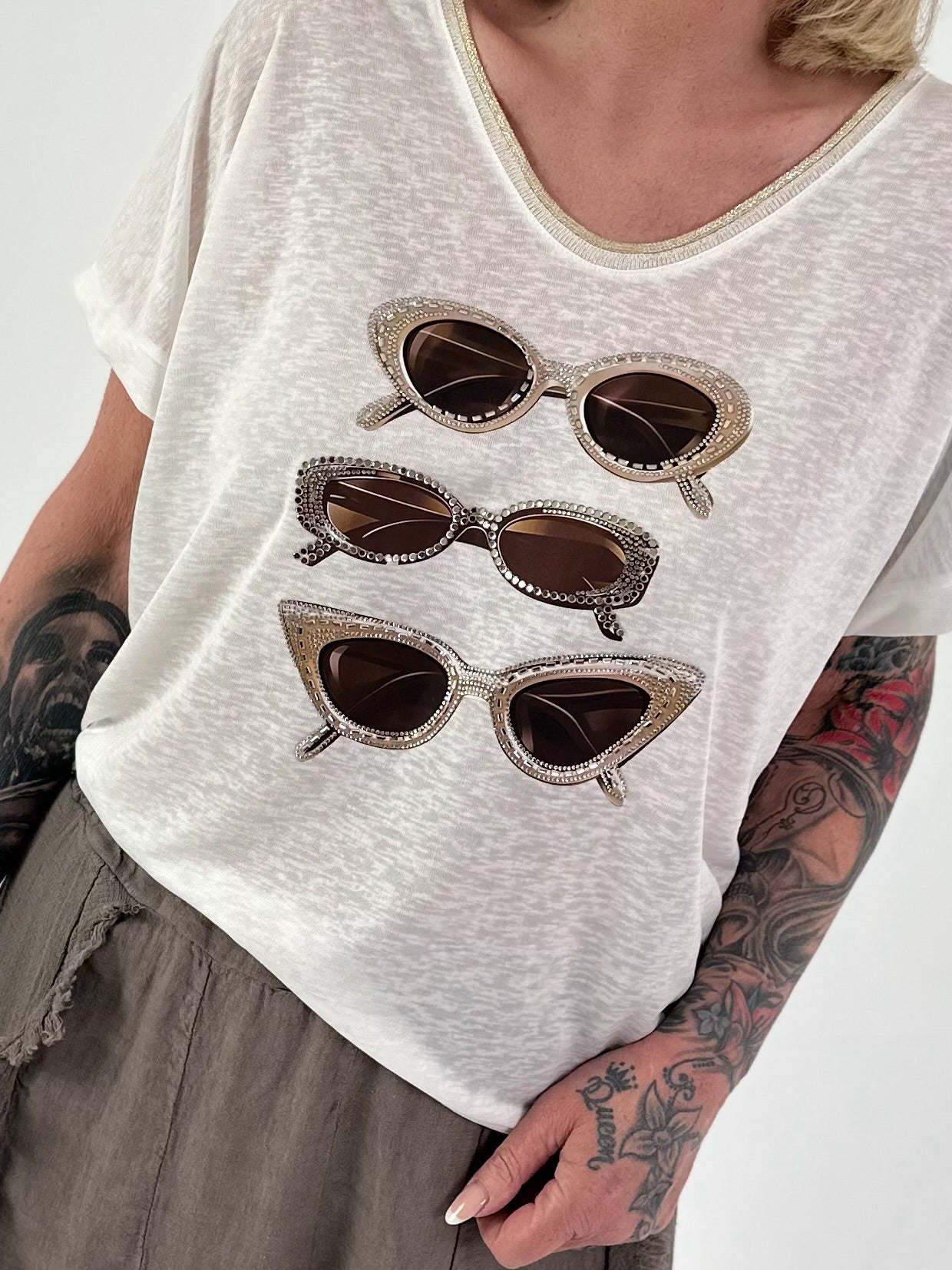 Fine knit shirt Sunglass with Lurex - ecru