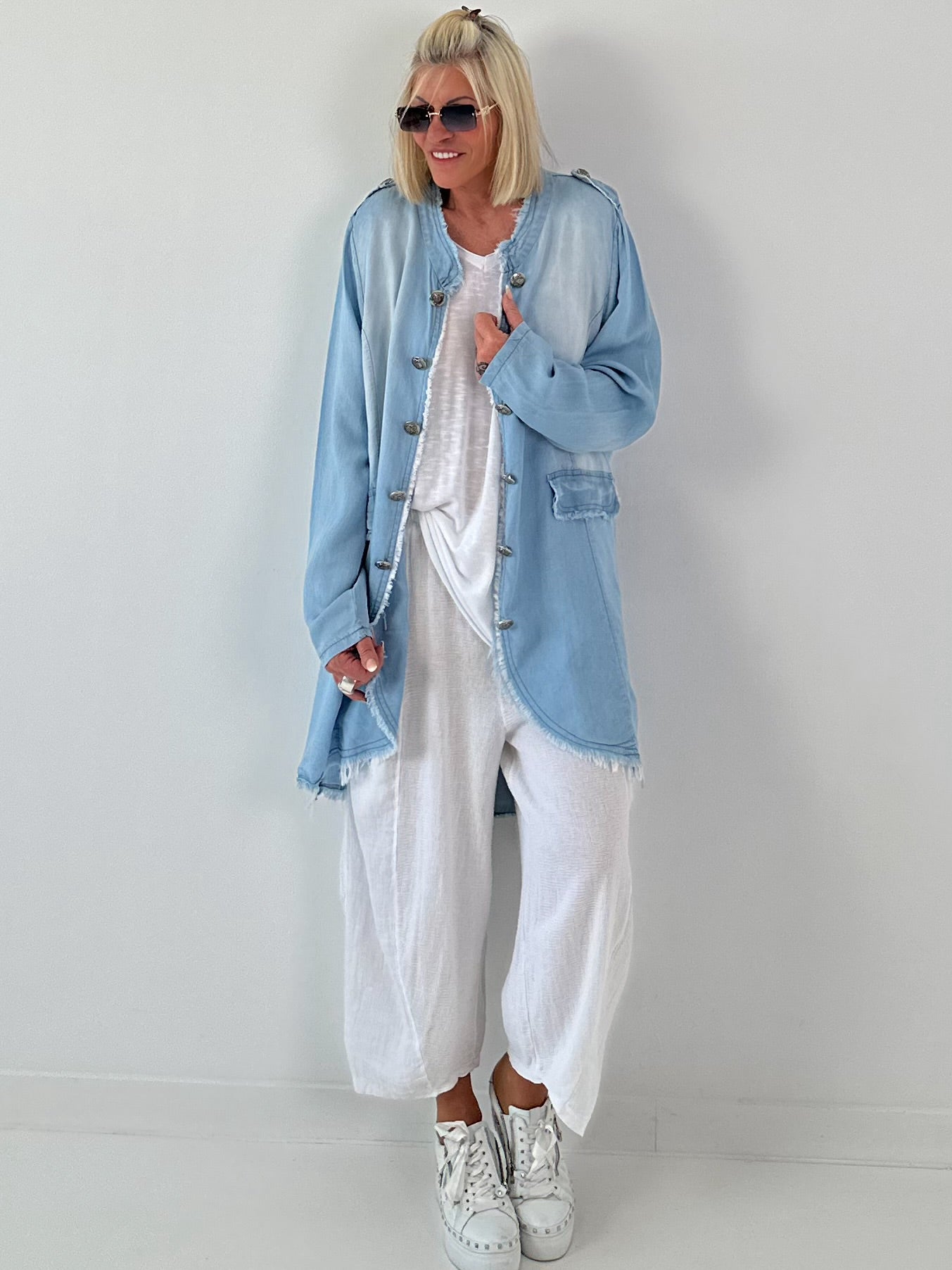 Oversized Leo Linen Military Coat - Khaki